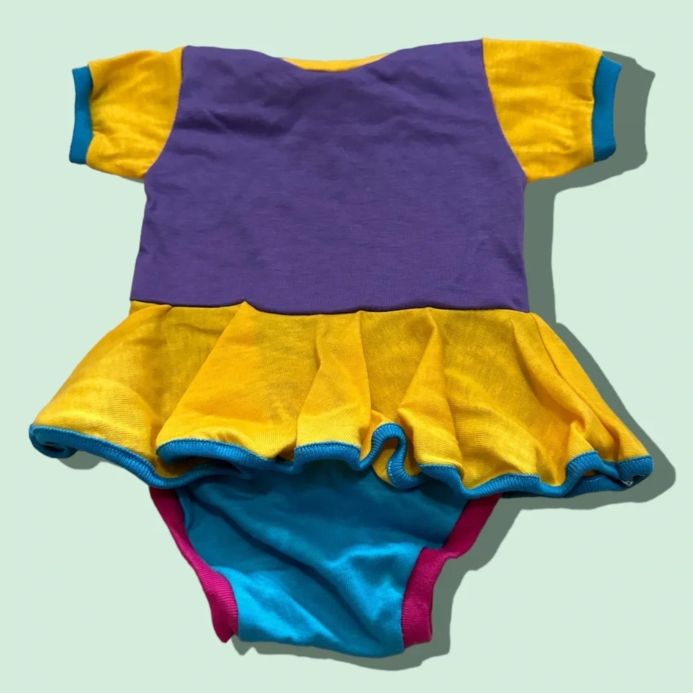 Vintage Like New Short Sleeve Ruffle Skirt One Piece Purple Pink Yellow Blue